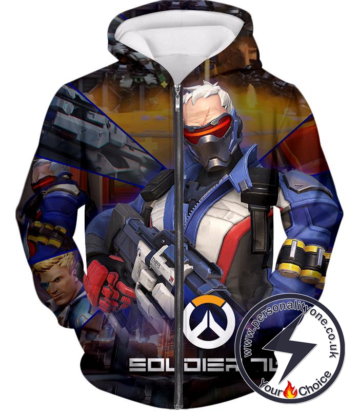 Overwatch Best Mercenary Soldier:76 Zip Up Hoodie